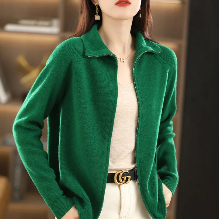 Yara | Zip-Up Ribbed Cardigan with Mock Neck and Long Sleeve for Women