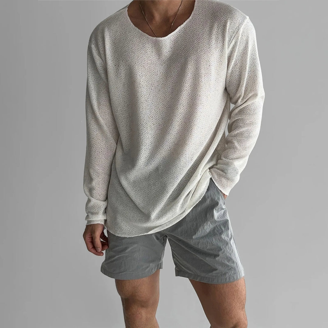 Henrik | Ribbed Open-Knit Crew Neck T-Shirt for Men