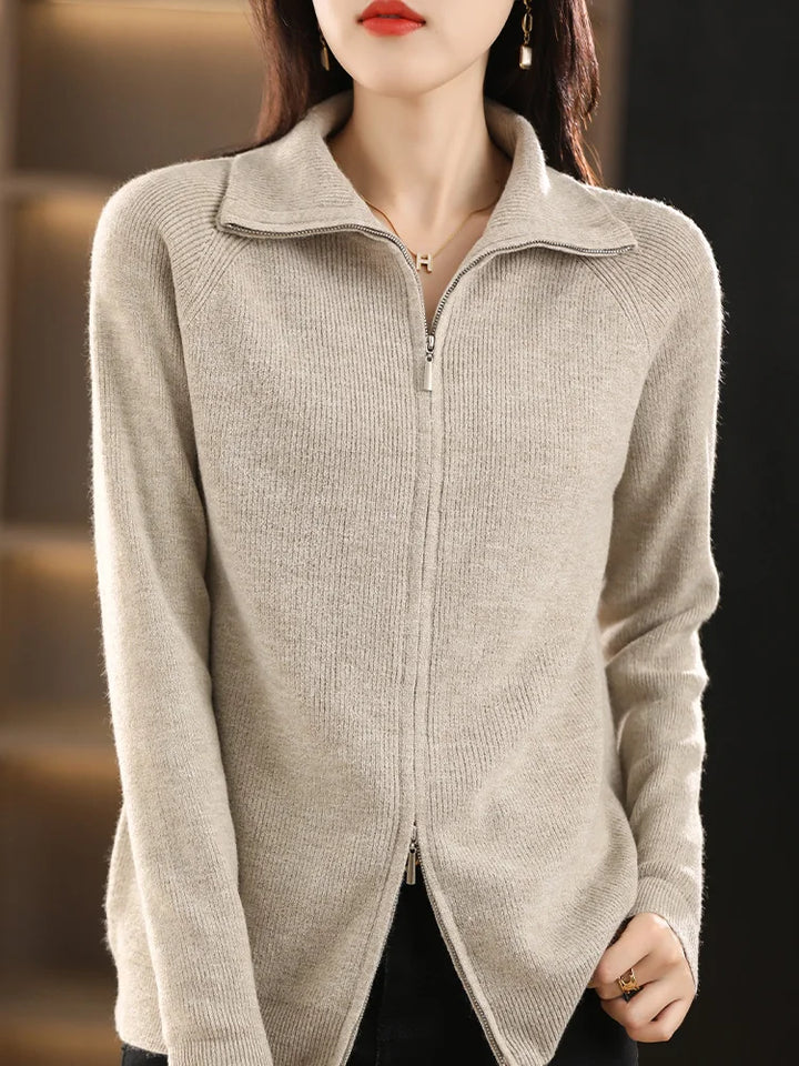 Yara | Zip-Up Ribbed Cardigan with Mock Neck and Long Sleeve for Women