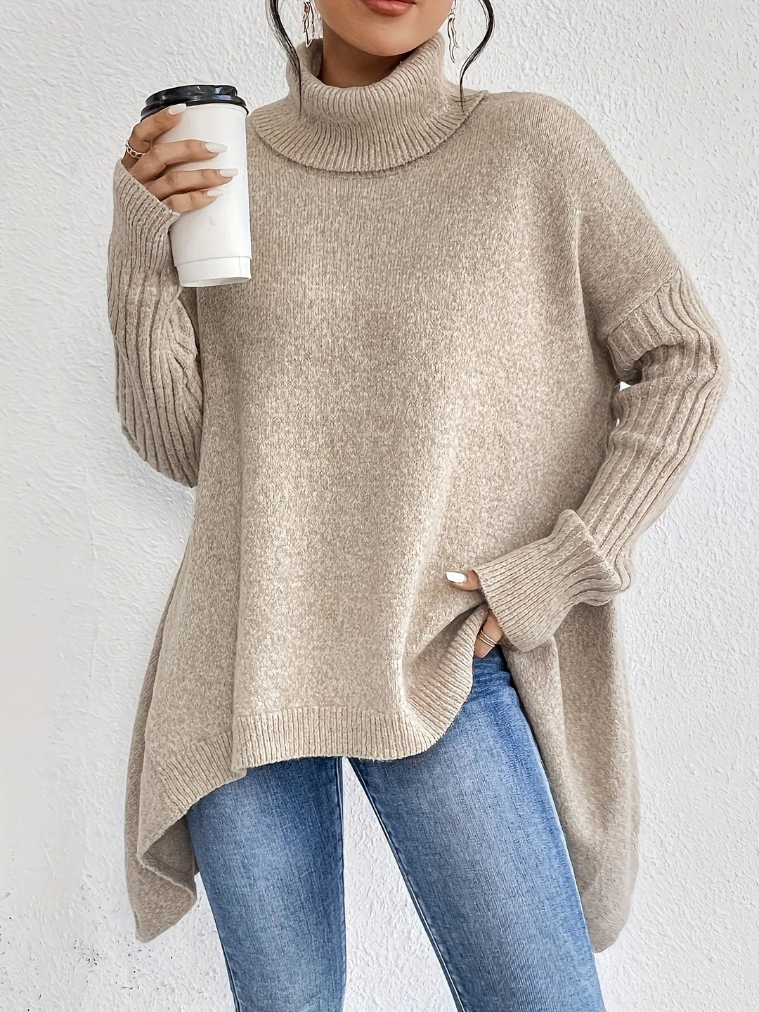 Pearl | Oversized High-Neck Ribbed Winter Sweater for Women