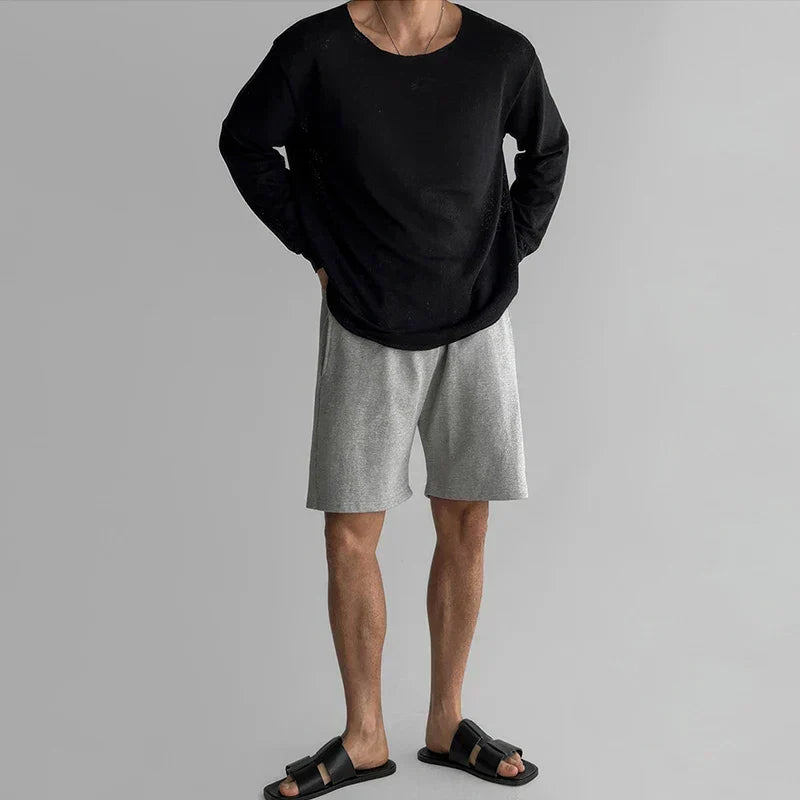 Henrik | Ribbed Open-Knit Crew Neck T-Shirt for Men