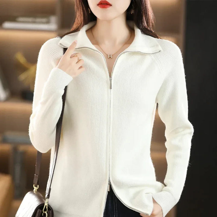 Yara | Zip-Up Ribbed Cardigan with Mock Neck and Long Sleeve for Women