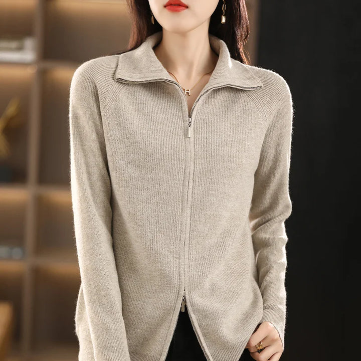 Yara | Zip-Up Ribbed Cardigan with Mock Neck and Long Sleeve for Women