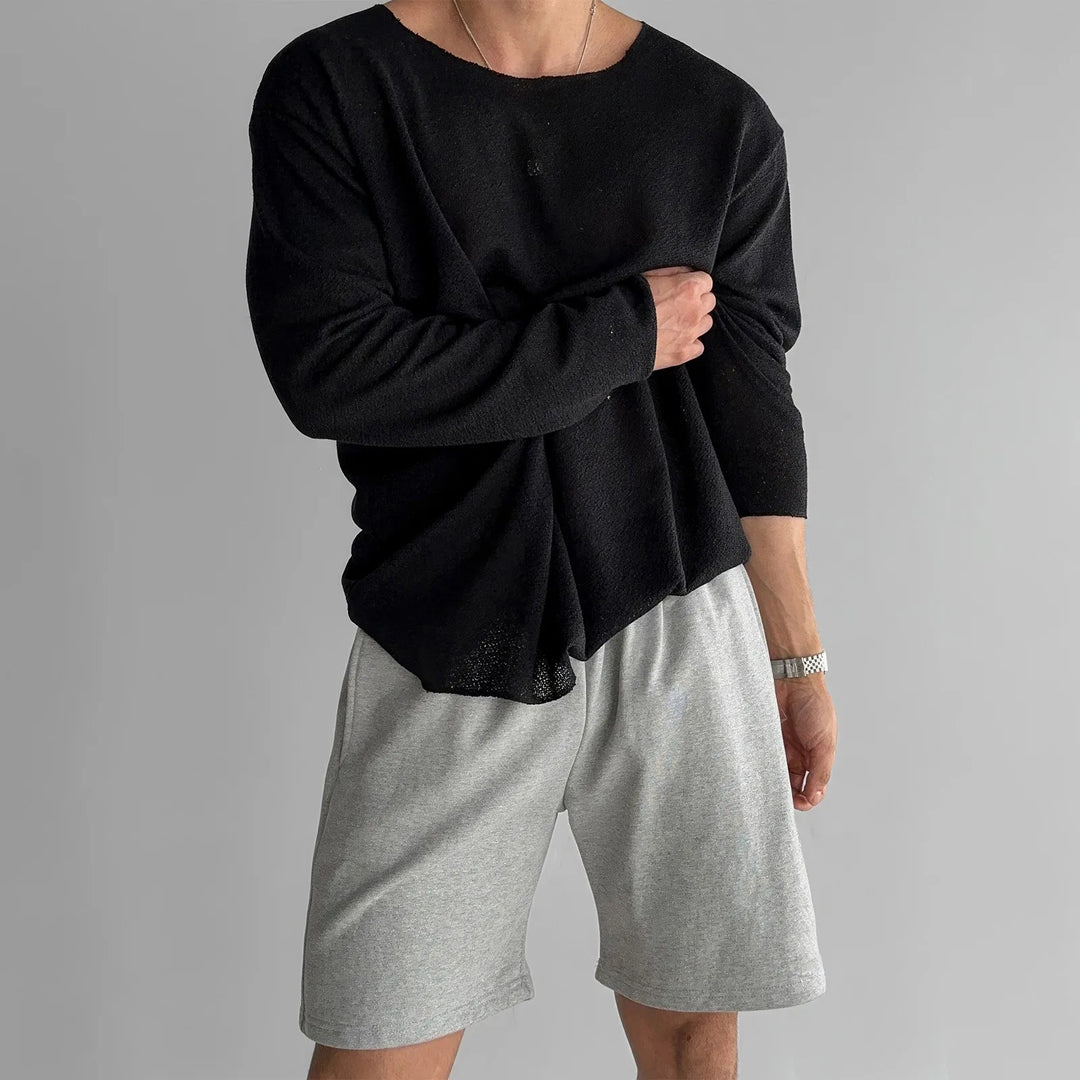 Henrik | Ribbed Open-Knit Crew Neck T-Shirt for Men