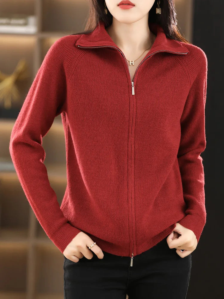 Yara | Zip-Up Ribbed Cardigan with Mock Neck and Long Sleeve for Women