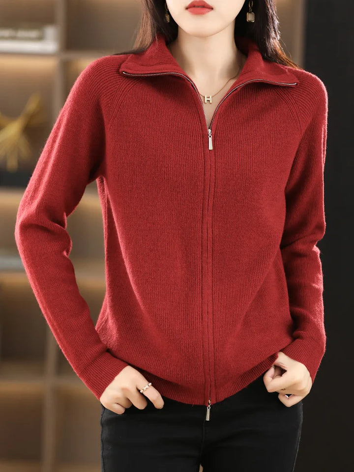 Yara | Zip-Up Ribbed Cardigan with Mock Neck and Long Sleeve for Women