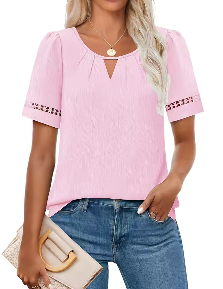 Liv Women's Blouse V-Neck Short Sleeve Casual Top