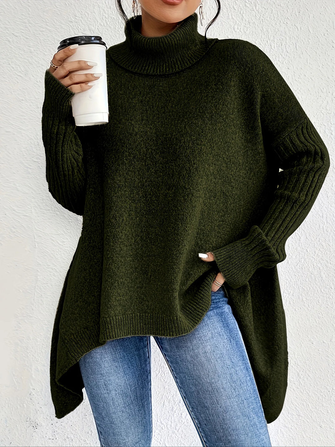 Pearl | Oversized High-Neck Ribbed Winter Sweater for Women