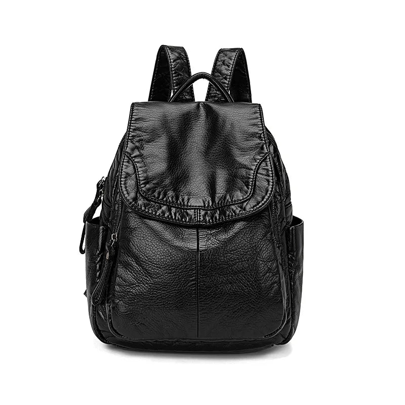 Washed leather backpack