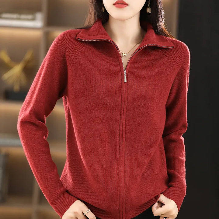 Yara | Zip-Up Ribbed Cardigan with Mock Neck and Long Sleeve for Women