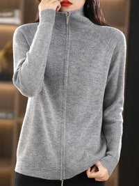 Yara | Zip-Up Ribbed Cardigan with Mock Neck and Long Sleeve for Women