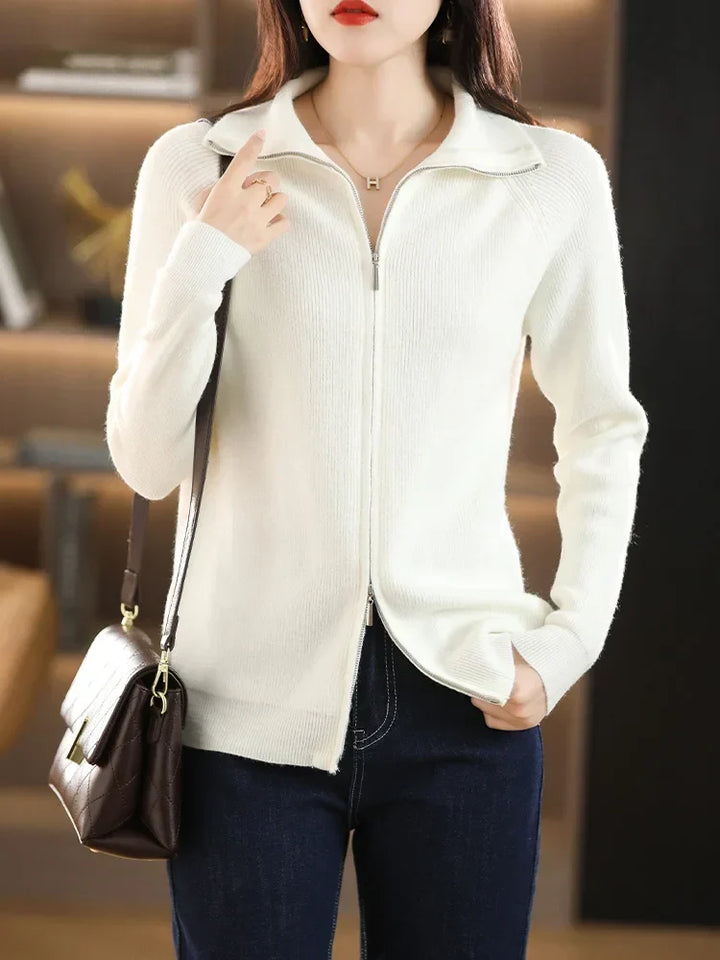 Yara | Zip-Up Ribbed Cardigan with Mock Neck and Long Sleeve for Women
