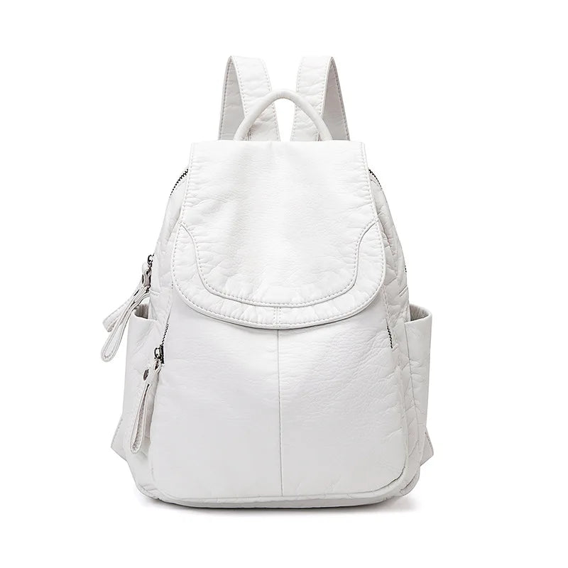 Washed leather backpack