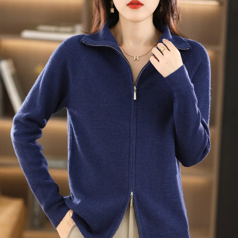 Yara | Zip-Up Ribbed Cardigan with Mock Neck and Long Sleeve for Women