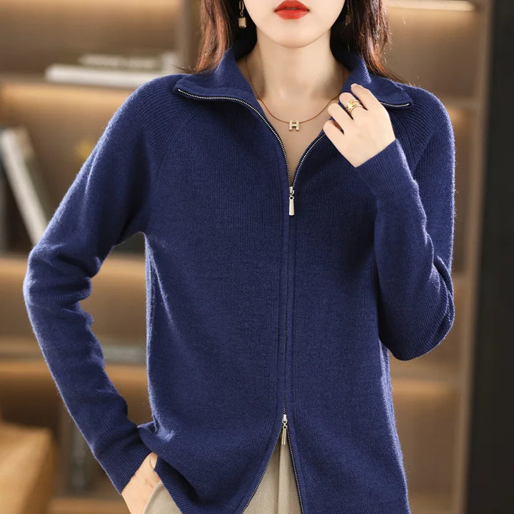 Yara | Zip-Up Ribbed Cardigan with Mock Neck and Long Sleeve for Women
