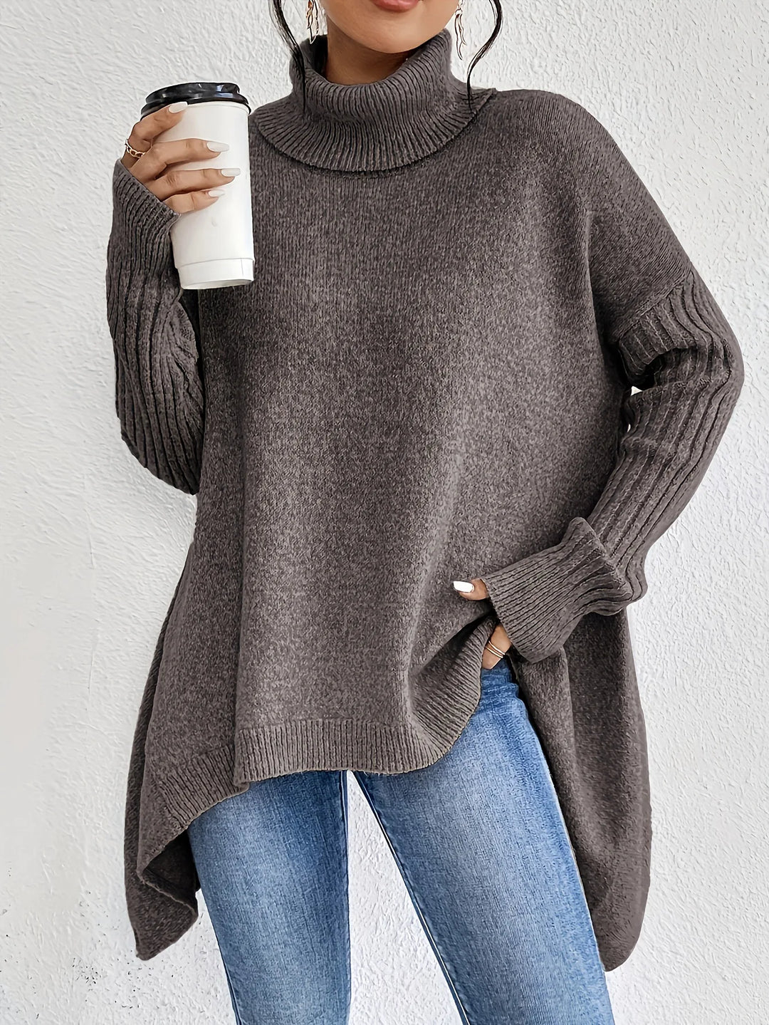 Pearl | Oversized High-Neck Ribbed Winter Sweater for Women