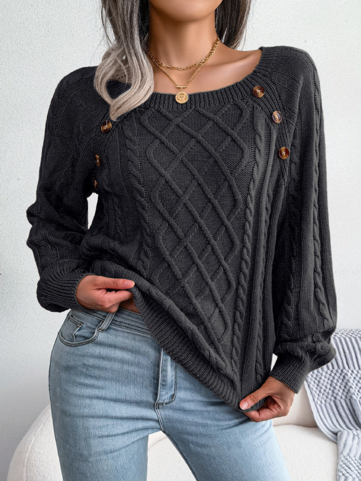 Freya | Woven-Pattern Sweater with Decorative Shoulder Buttons