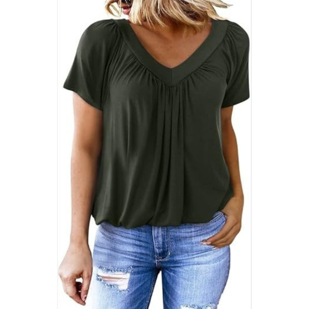 Liana | Women's V-Neck Top Relaxed-Fit Short Sleeve Casual Wear