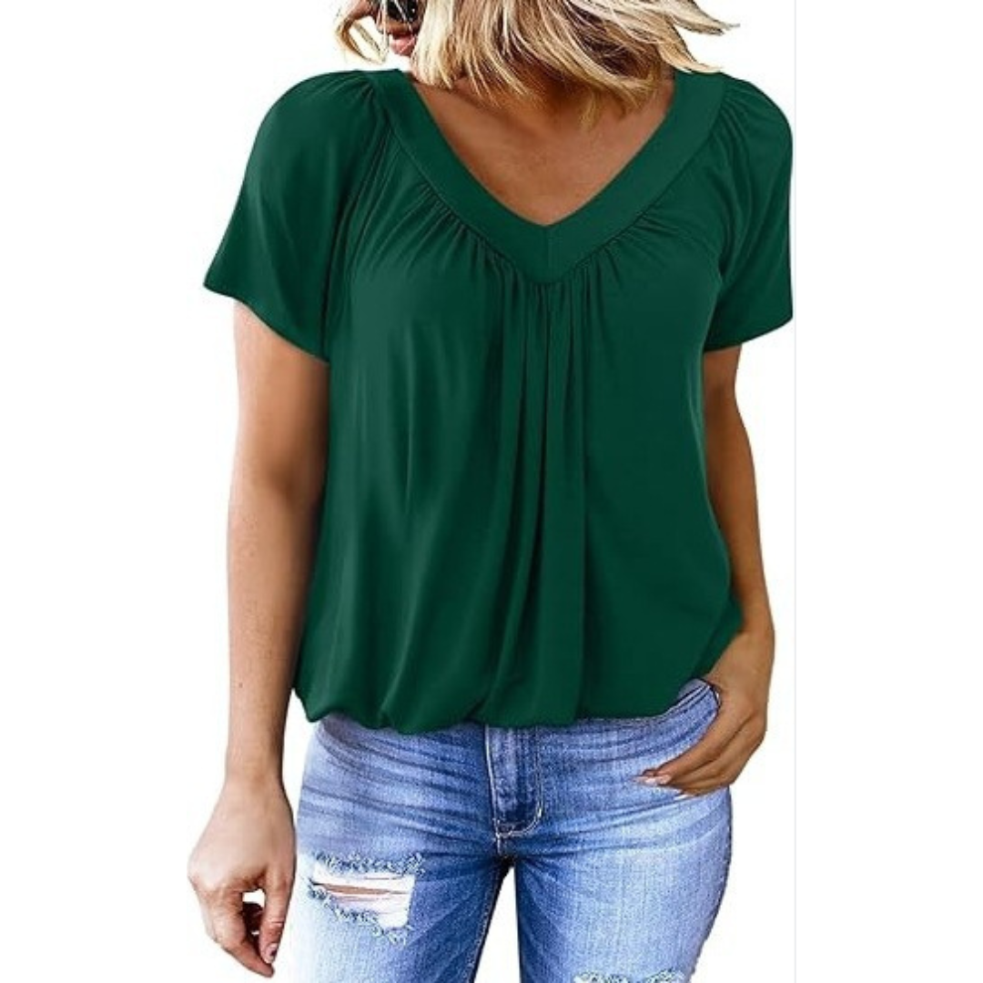 Liana | Women's V-Neck Top Relaxed-Fit Short Sleeve Casual Wear