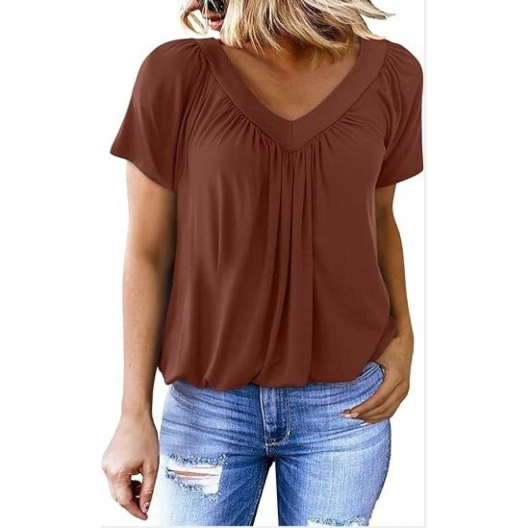 Liana | Women's V-Neck Top Relaxed-Fit Short Sleeve Casual Wear