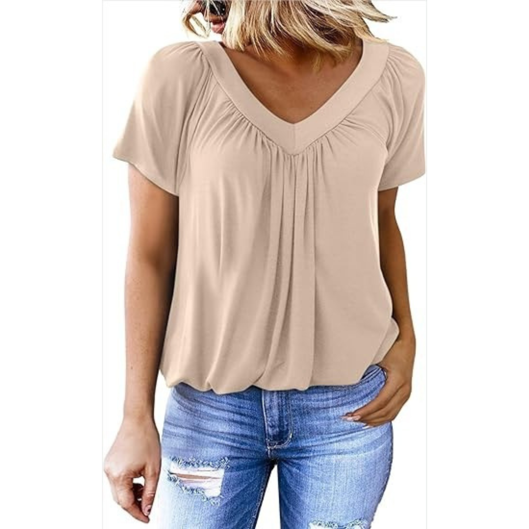 Liana | Women's V-Neck Top Relaxed-Fit Short Sleeve Casual Wear