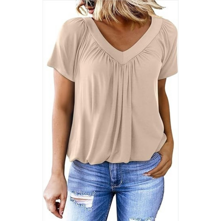 Liana | Women's V-Neck Top Relaxed-Fit Short Sleeve Casual Wear