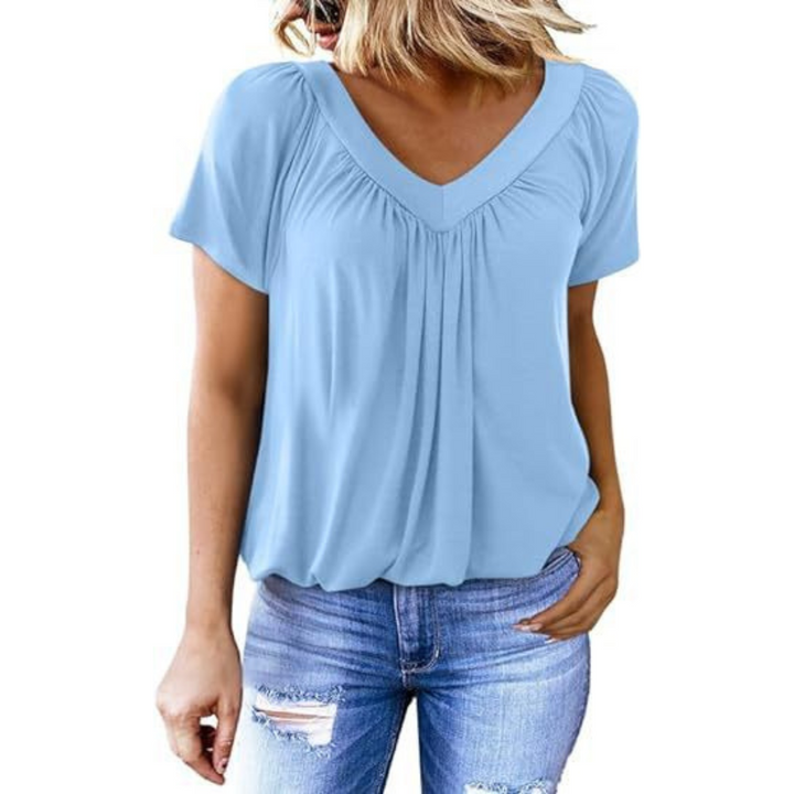 Liana | Women's V-Neck Top Relaxed-Fit Short Sleeve Casual Wear