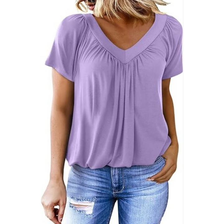 Liana | Women's V-Neck Top Relaxed-Fit Short Sleeve Casual Wear