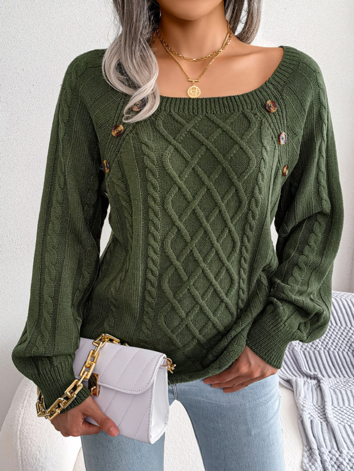 Freya | Woven-Pattern Sweater with Decorative Shoulder Buttons