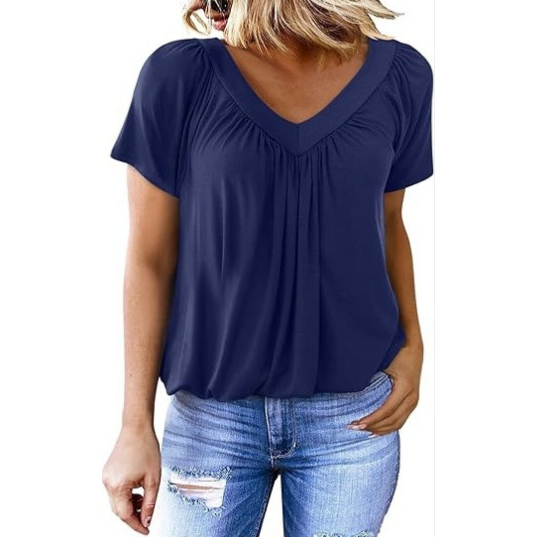 Liana | Women's V-Neck Top Relaxed-Fit Short Sleeve Casual Wear