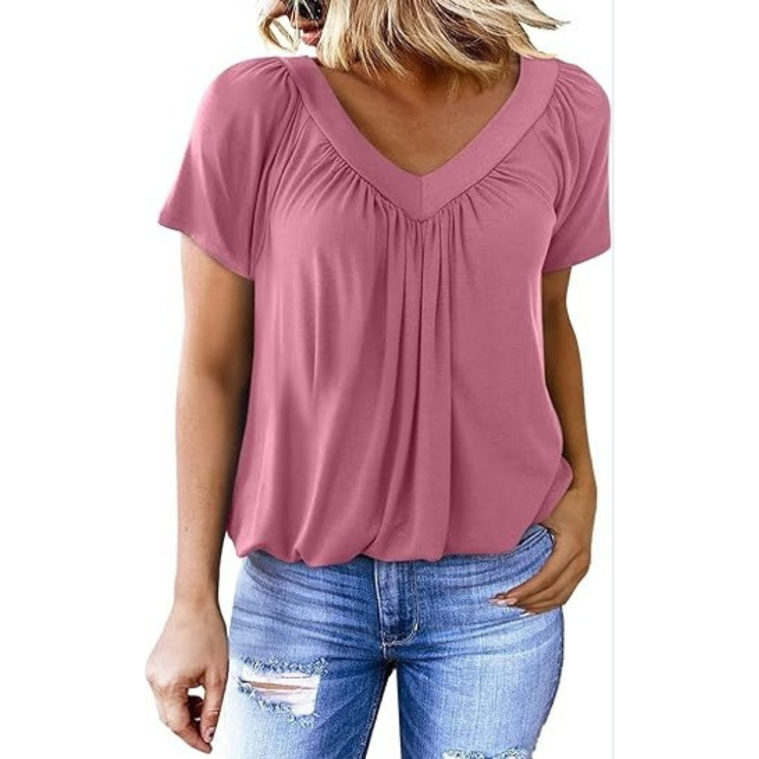 Liana | Women's V-Neck Top Relaxed-Fit Short Sleeve Casual Wear