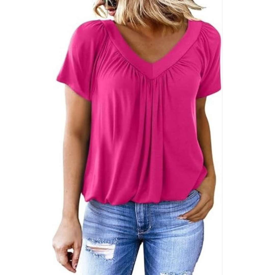 Liana | Women's V-Neck Top Relaxed-Fit Short Sleeve Casual Wear