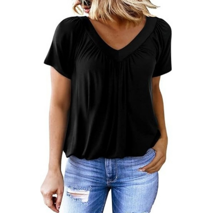 Liana | Women's V-Neck Top Relaxed-Fit Short Sleeve Casual Wear