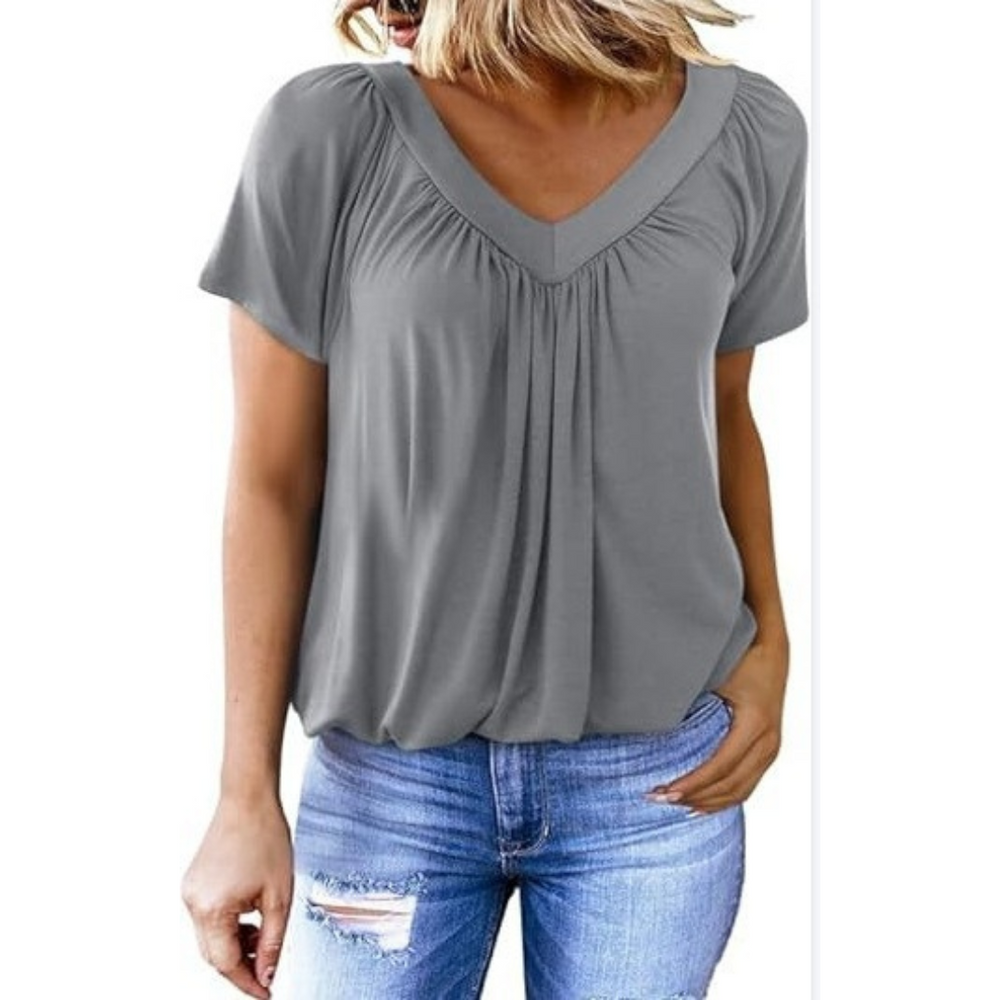 Liana | Women's V-Neck Top Relaxed-Fit Short Sleeve Casual Wear
