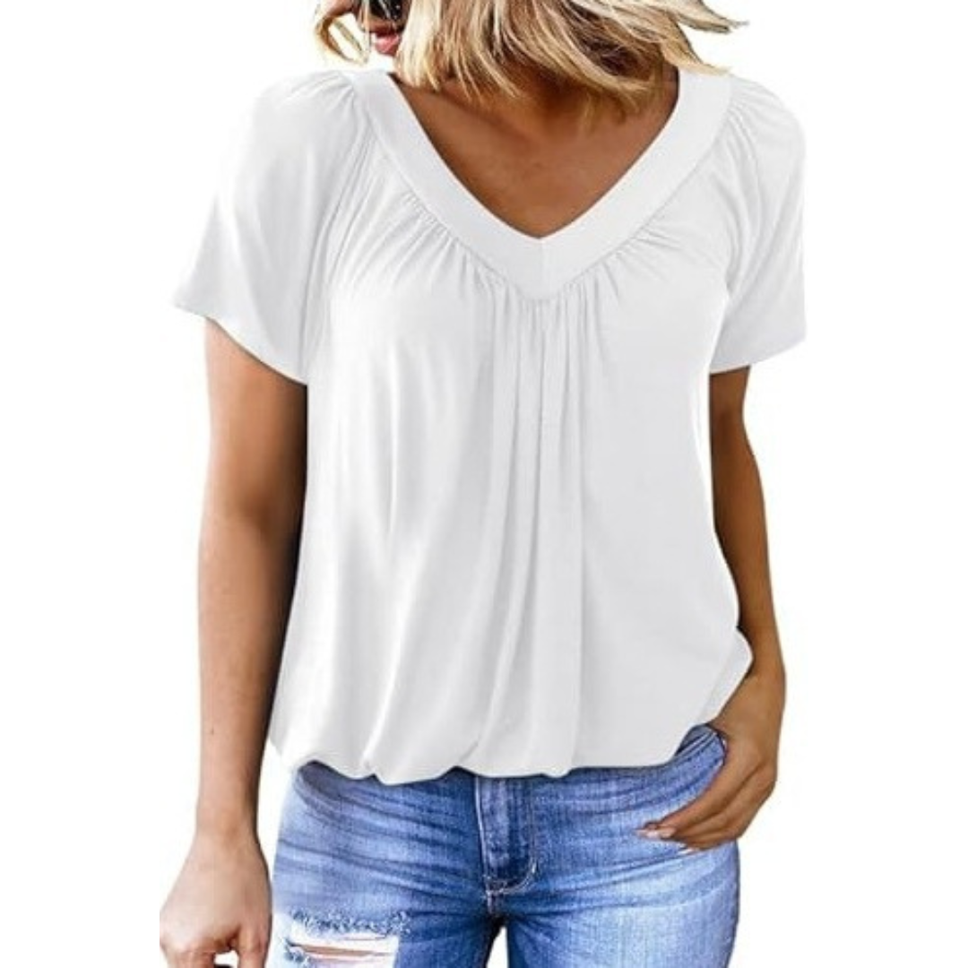 Liana | Women's V-Neck Top Relaxed-Fit Short Sleeve Casual Wear