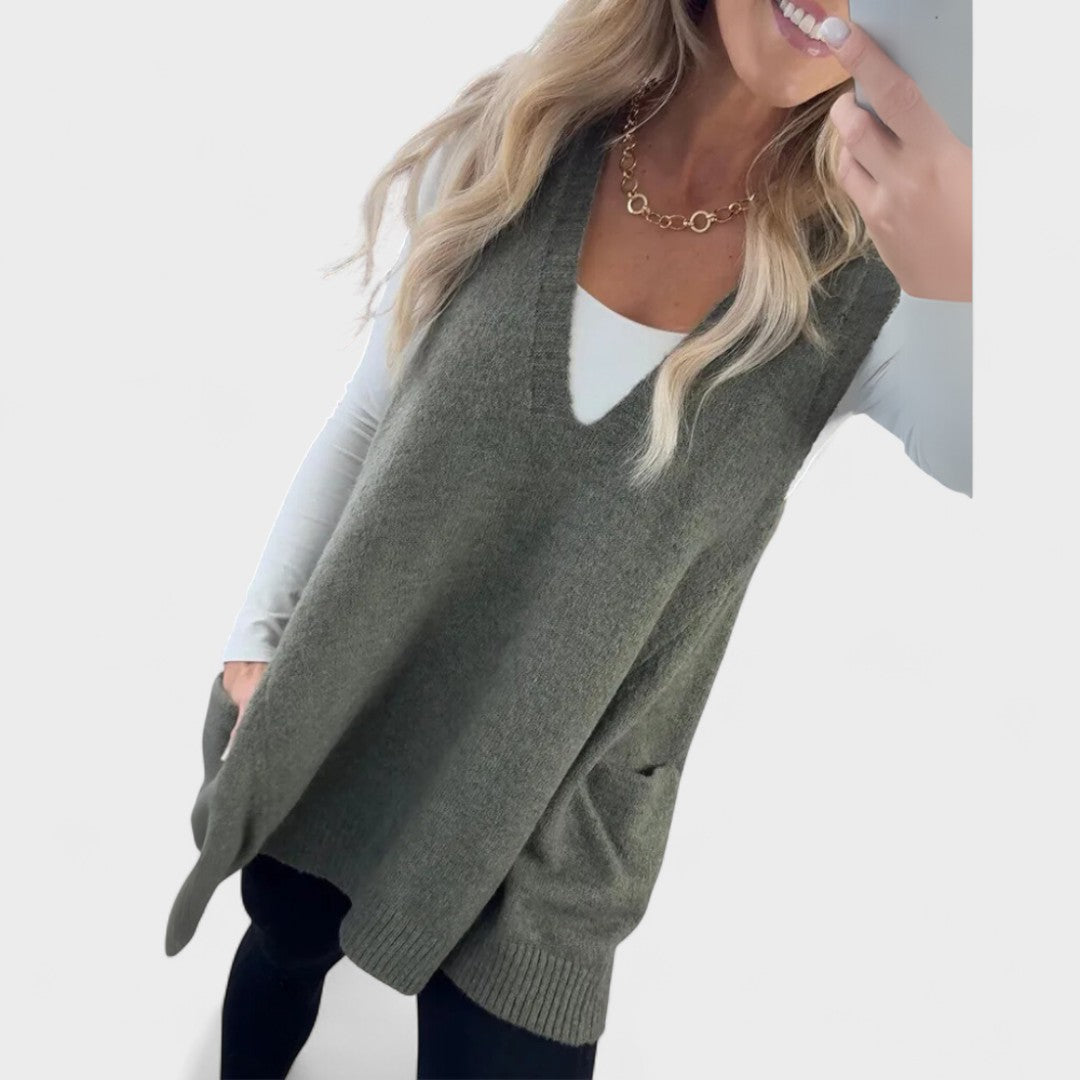 Fenwick - Open-Front Ribbed Cardigan with Side Pockets for Women