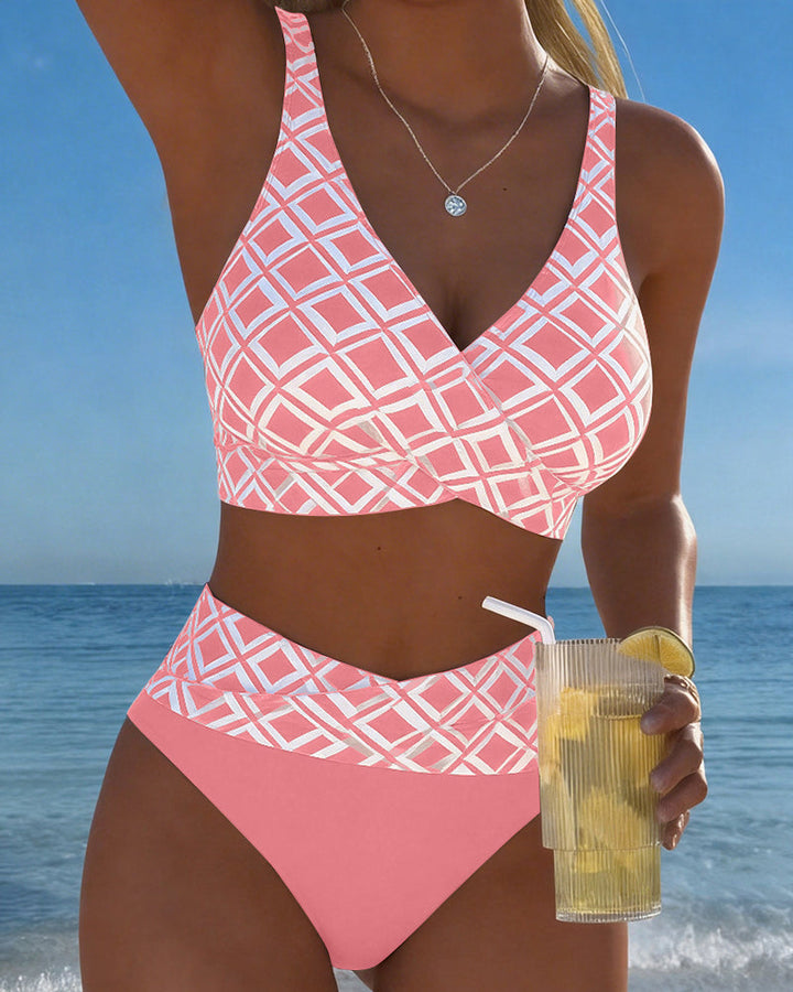 Alice Ashby | Women's Checked High-Waist Bikini Set with Wire-Free Top