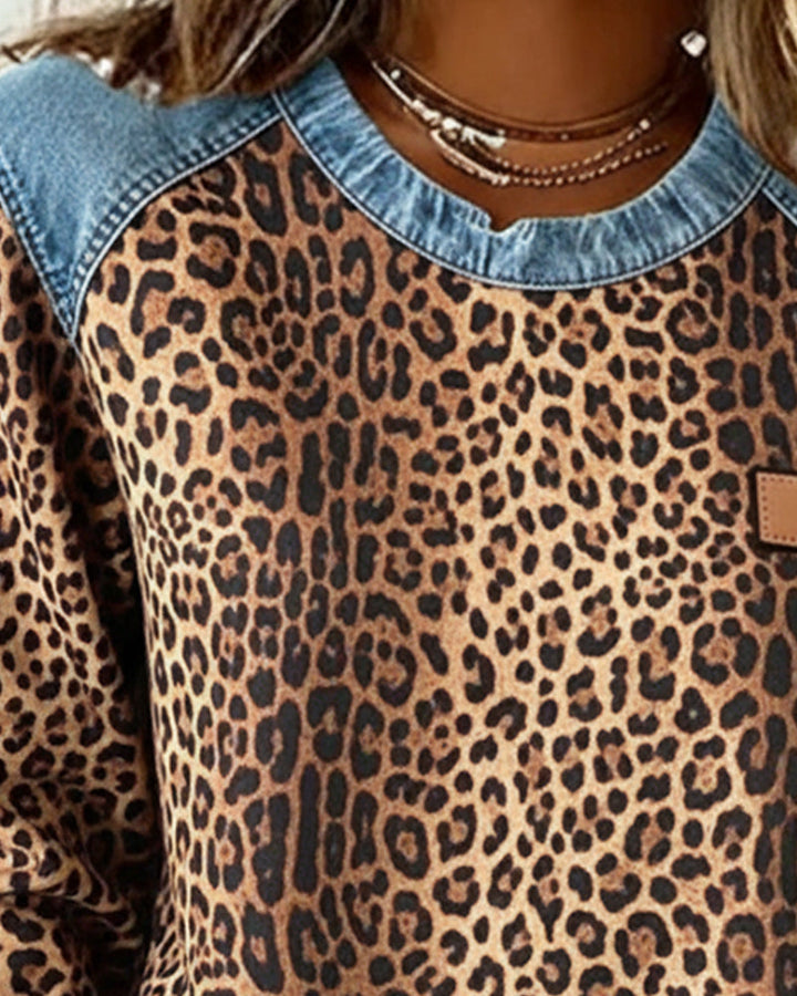 Rosalie | Leopard Print Denim Patchwork Sweater for Women