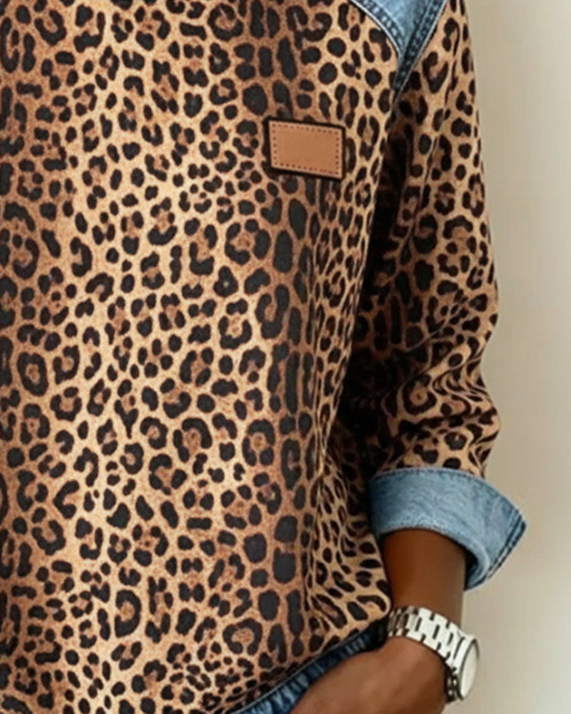 Rosalie | Leopard Print Denim Patchwork Sweater for Women