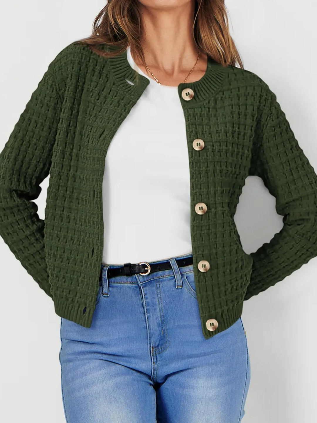 Nadalia | Button-Front Ribbed Cardigan with Notched Collar for Women
