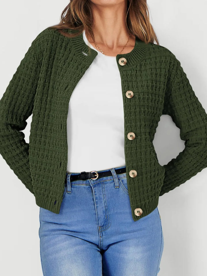 Nadalia | Button-Front Ribbed Cardigan with Notched Collar for Women