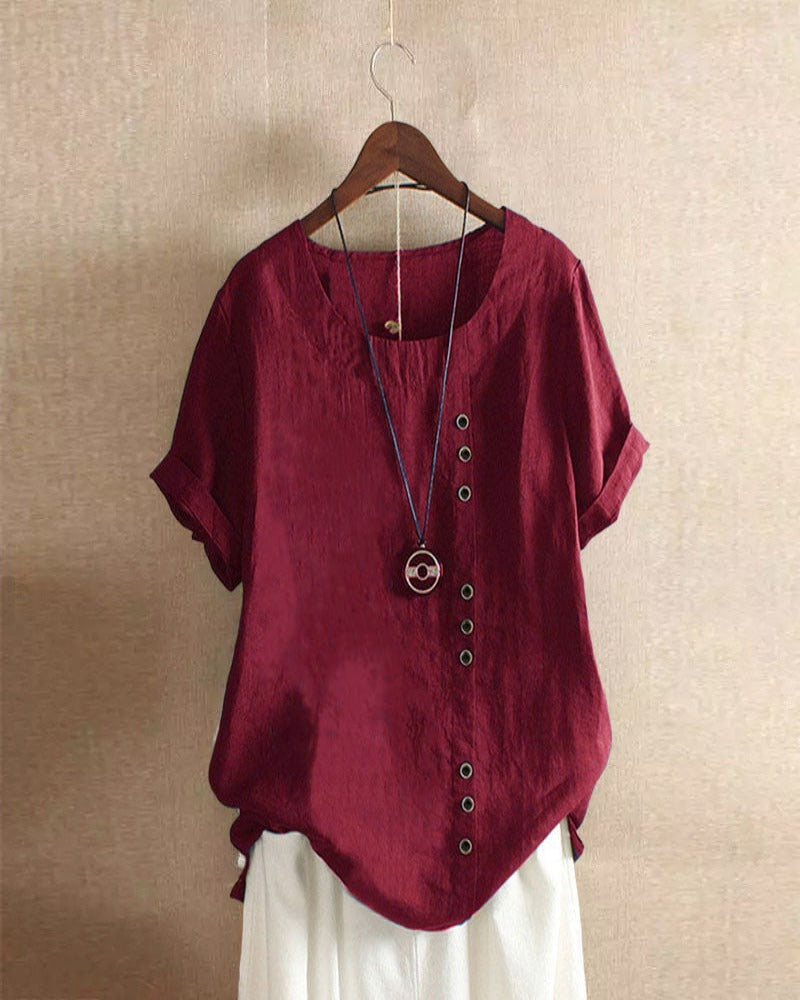Mathilde | Women's Casual Blouse Button-Front Short Sleeve Top