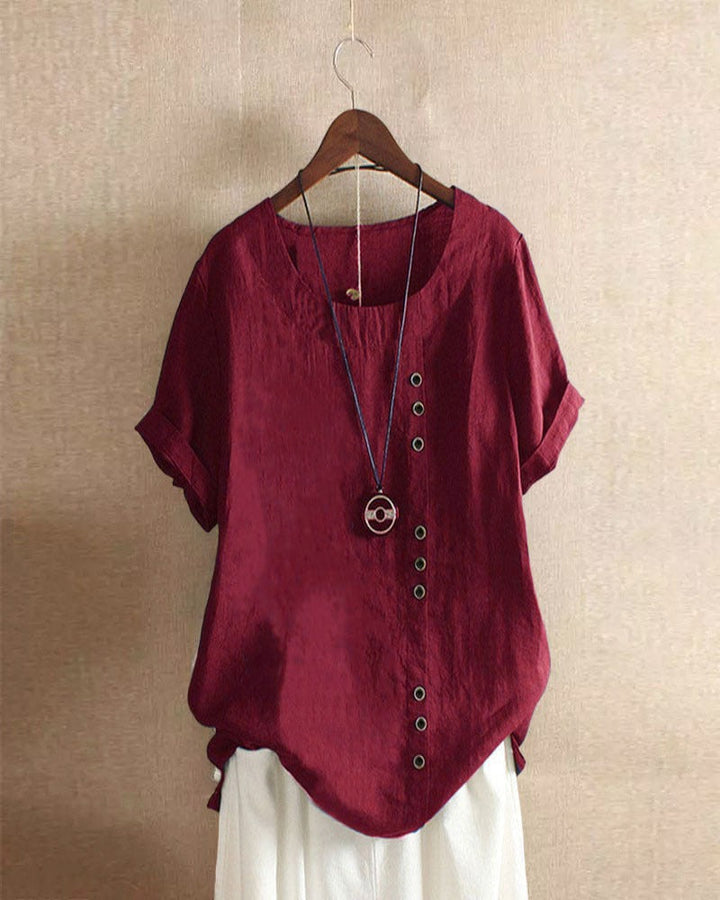 Mathilde | Women's Casual Blouse Button-Front Short Sleeve Top