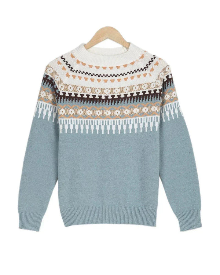 Rosalind | Women's Ribbed Crew Neck Sweater with Print Detail