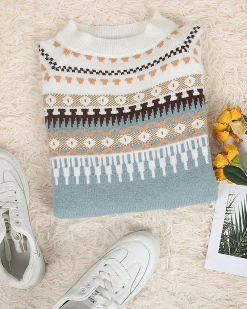 Rosalind | Women's Ribbed Crew Neck Sweater with Print Detail