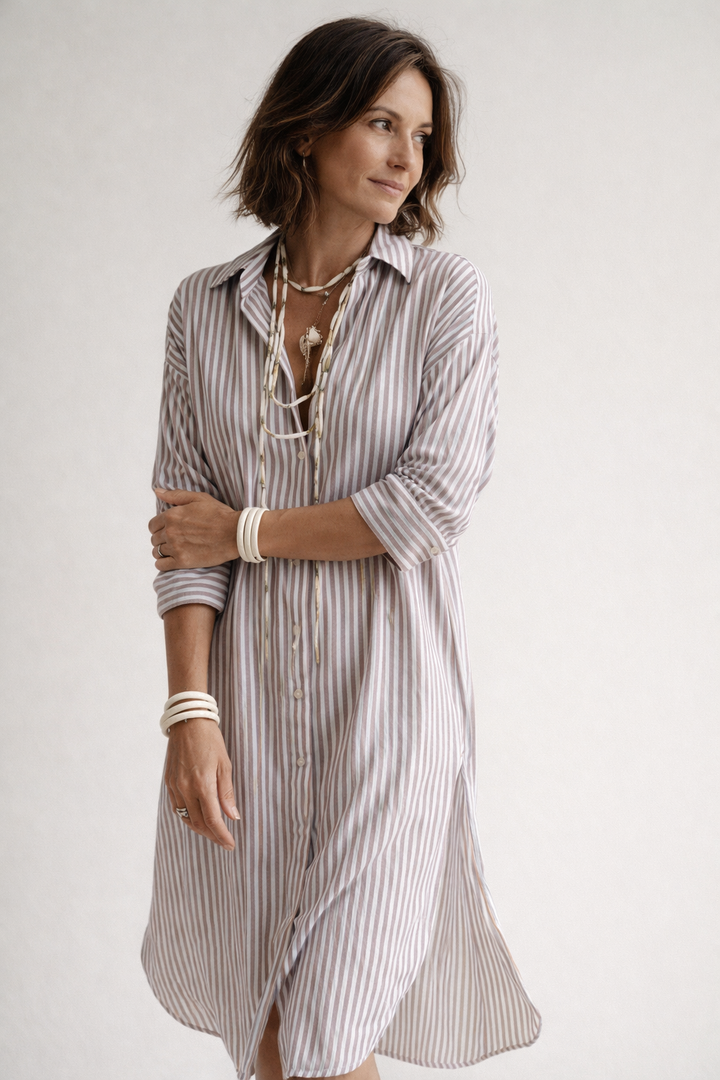Renske V-Neck Belted Midi Dress with Flattering Fit for Women