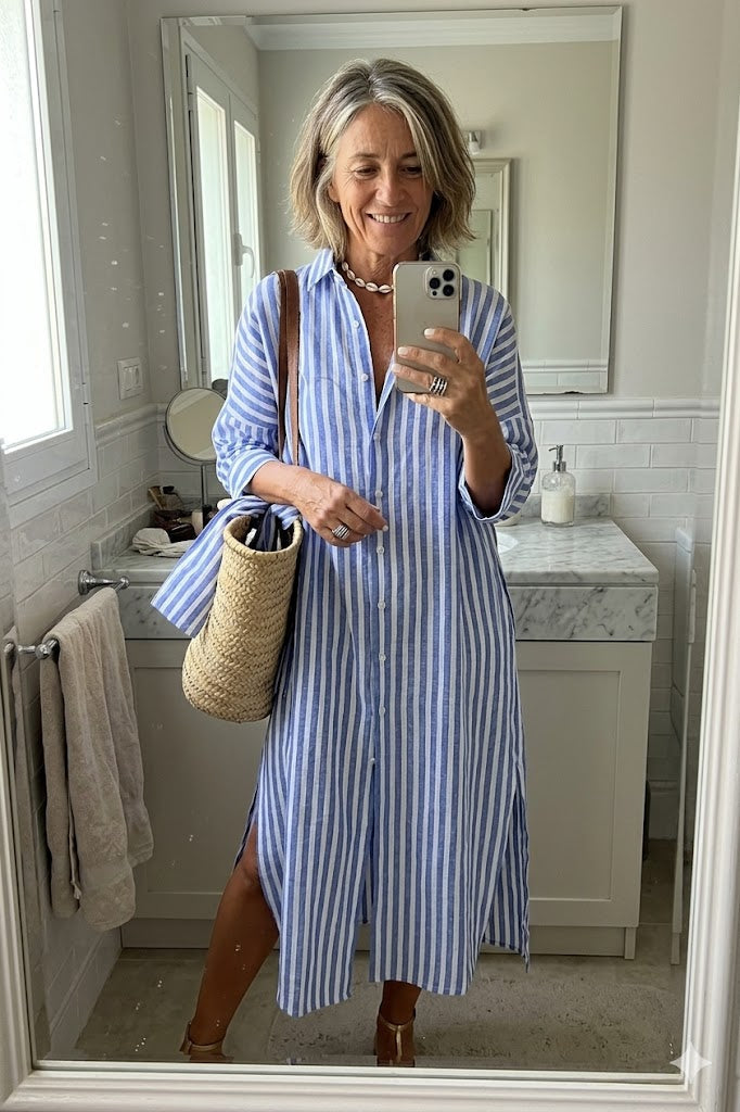 Renske V-Neck Belted Midi Dress with Flattering Fit for Women