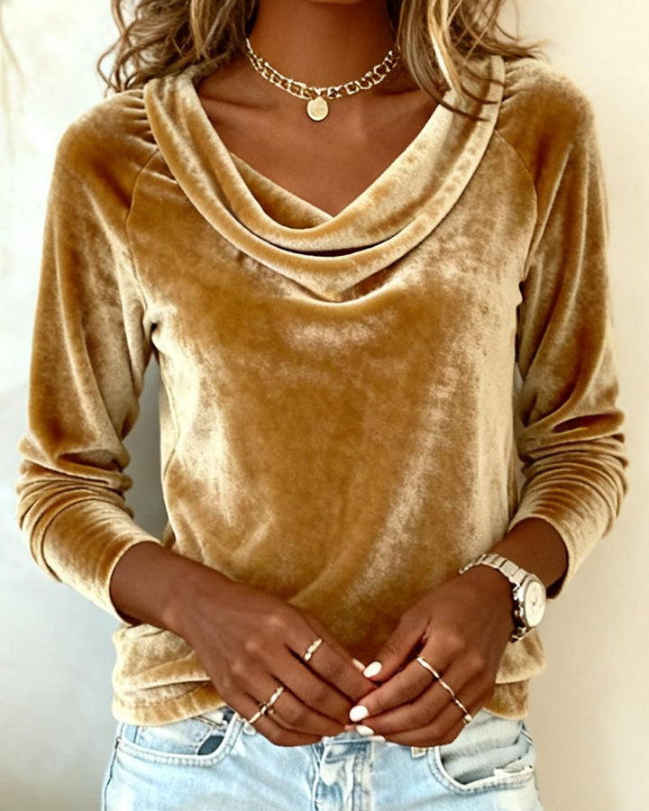 Louise Women's Draped-Collar Long Sleeve Top – Weekend Errands