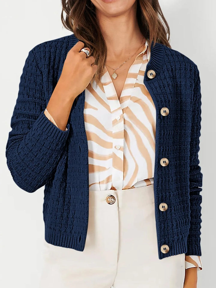 Nadalia | Button-Front Ribbed Cardigan with Notched Collar for Women