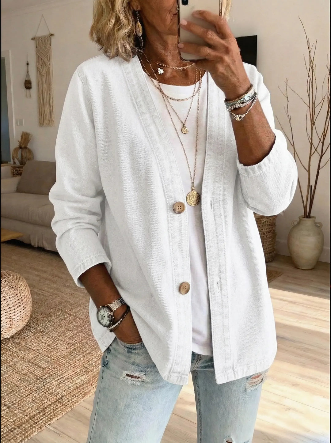 Tilda | Button-Front Denim Cardigan with Collar for Women